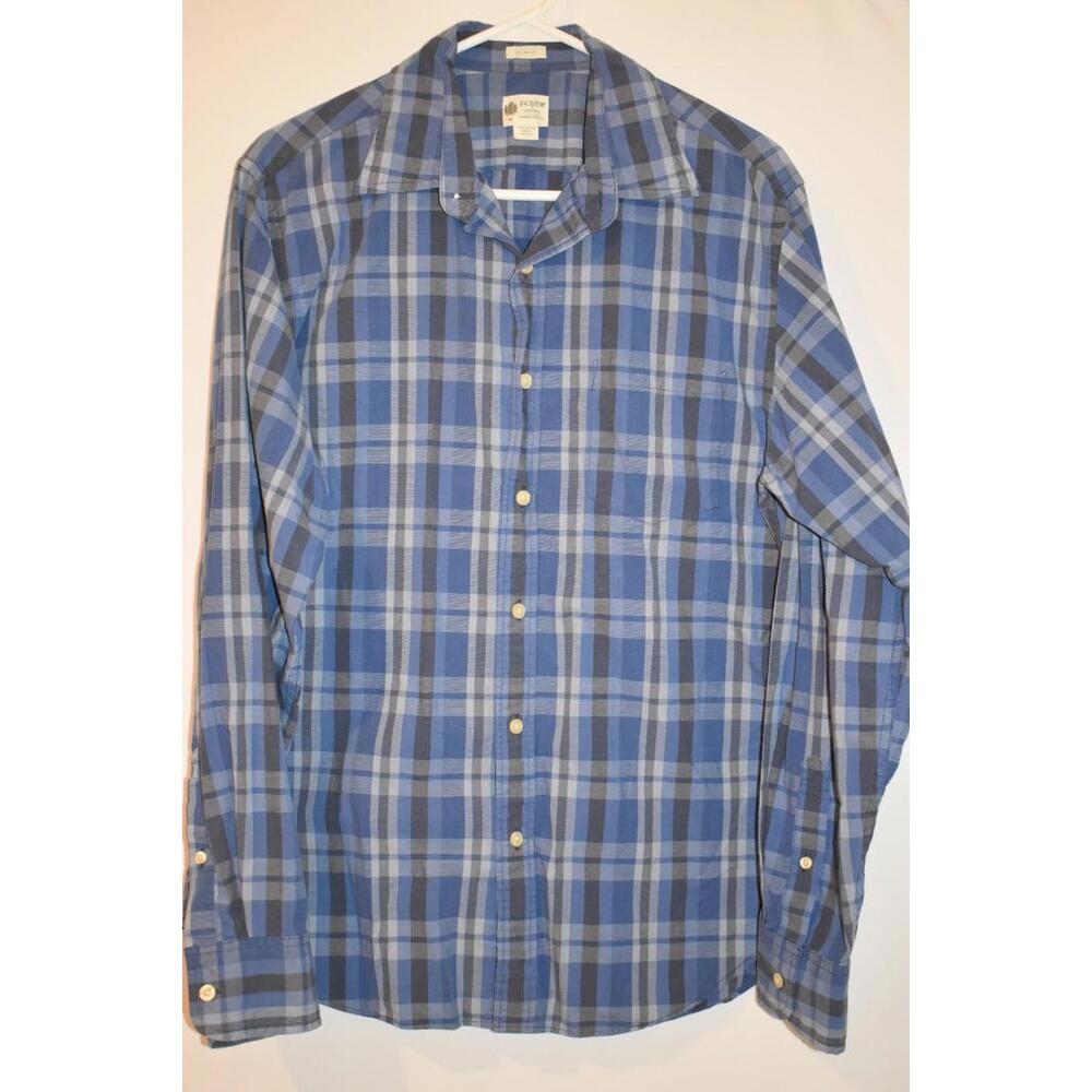 Men's J. Crew Tailored Fit Blue Checkered Button Up Size Medium
